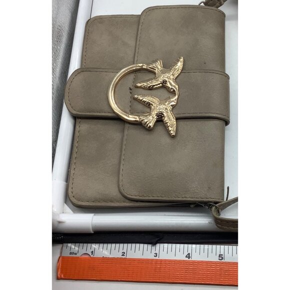 Gold Bird Accent Beige Faux Leather Crossbody Bag Purse Adjustable Strap - Picture 5 of 7